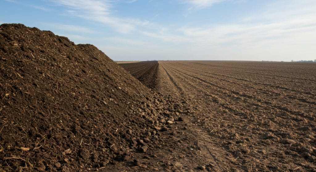 Tas de compost au bord d'un champs
